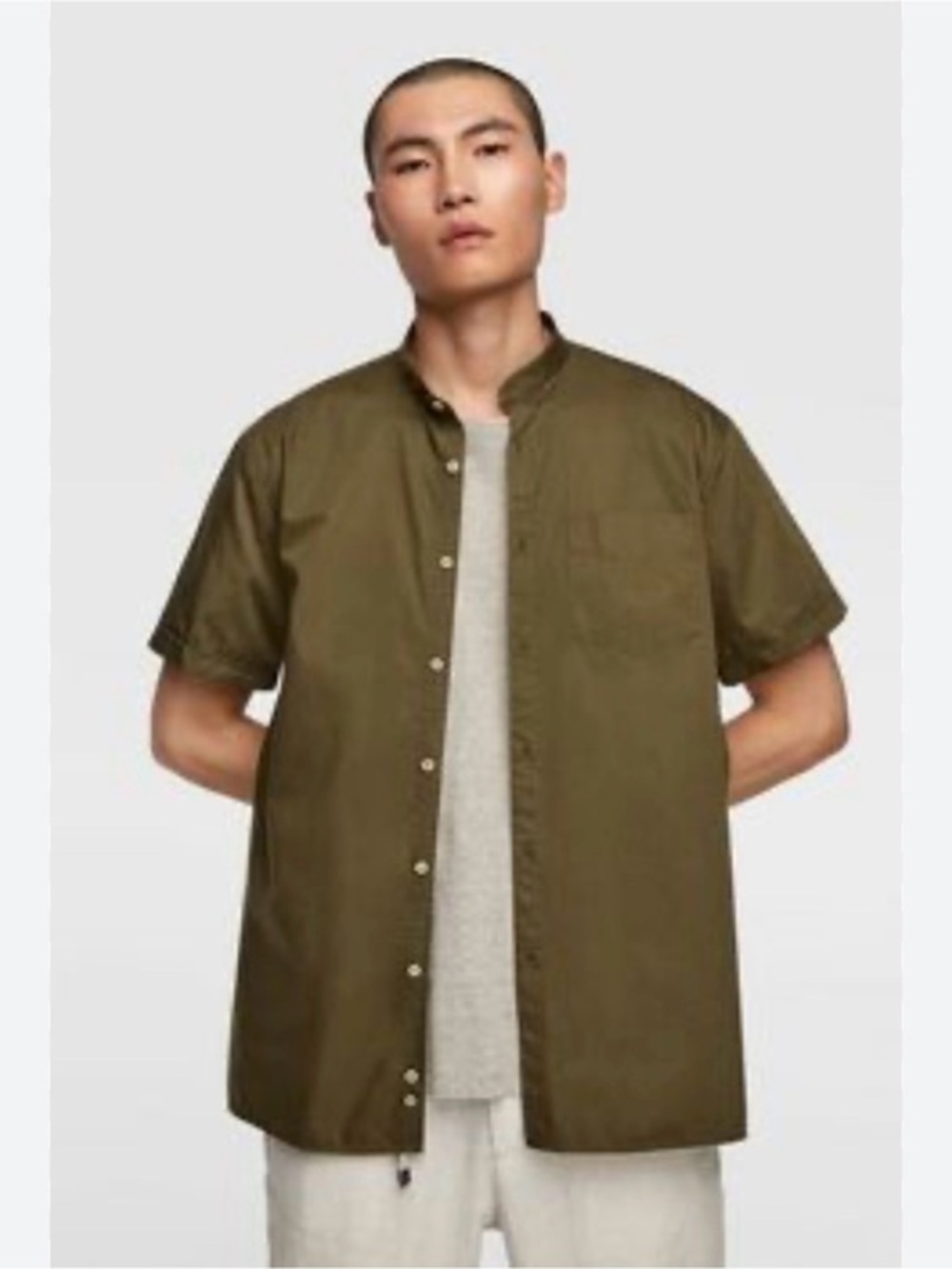 Zara Relaxed Fit Olive Green Short Sleeve Button Up‎ Shirt Men’s L